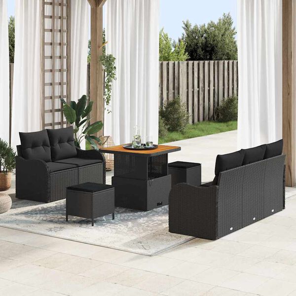 vidaXL Garten-Sofa-Set 8 pcs Schwarz Poly-Rattan