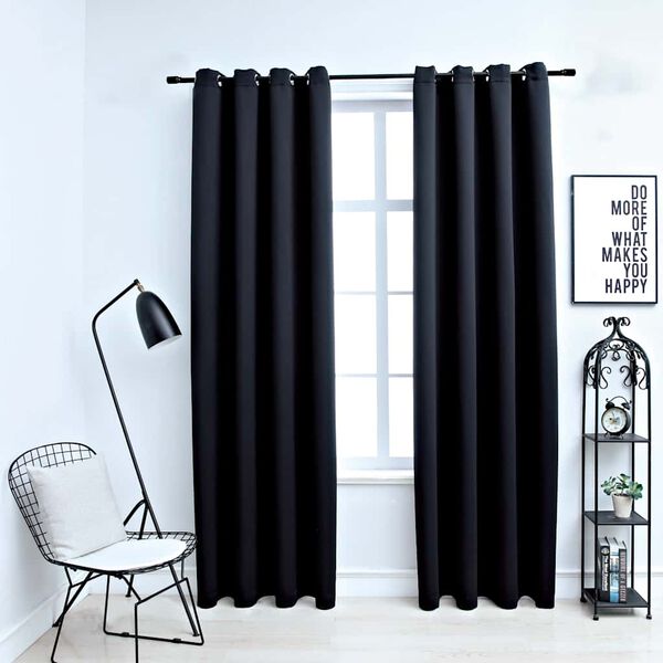 vidaXL Verdunkelungsvorh&auml;nge mit Ringen 2 Stk. Schwarz 137x213 cm Stoff