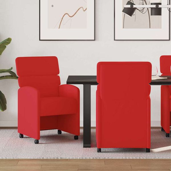 vidaXL Esszimmerst&uuml;hle mit Rollen 2 pcs Rot 58 x 65 x 98 cm Kunstleder