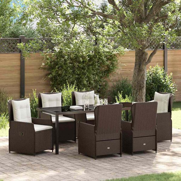 vidaXL Garten Essgruppe 7 pcs Braun Poly-Rattan