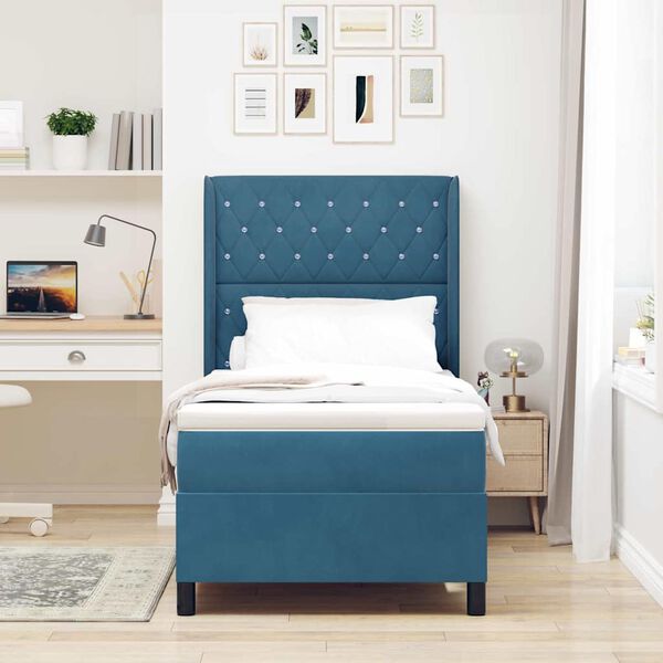 vidaXL Boxspringbett mit Matratze mit Kopfteil Blau 100 x 200 cm Samt