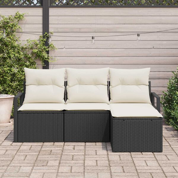 vidaXL Sofa Set mit Kissen 4 pcs Schwarz Poly Rattan
