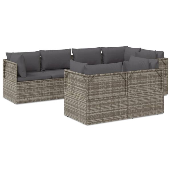 vidaXL 7-tlg. Garten-Lounge-Set mit Kissen Grau Poly Rattan
