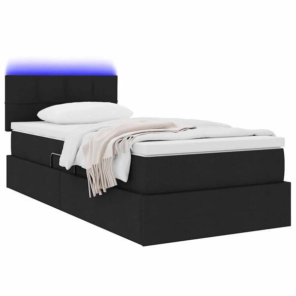 vidaXL Bett mit Stauraum und LED mit LED Schwarz 90 x 200 cm Stoff