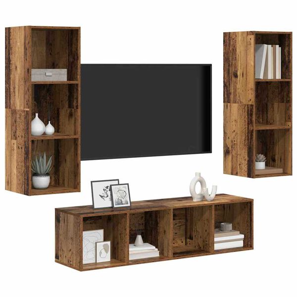 vidaXL TV-Schrankset Wandmontiert 3 pcs Altholz Holzwerkstoff