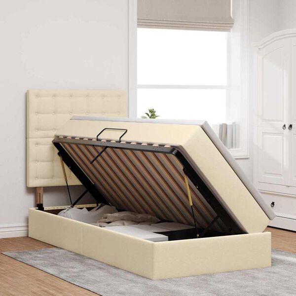 vidaXL Aufbewahrungsbett mit Matratze Creme 100 x 200 cm Polyester