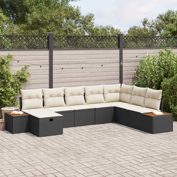 vidaXL Gartensofa-set mit Kissen 8 pcs Schwarz Poly-Rattan