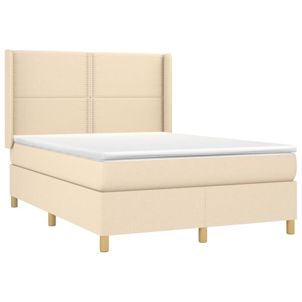 vidaXL Boxspringbett mit Matratze & LED Creme 140x200 cm Stoff