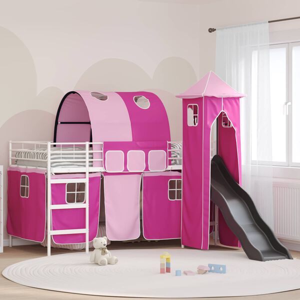 vidaXL Kinderloftbett Wei&szlig; und Rosa 99,5 x 200 cm Metall