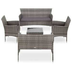 vidaXL 5-tlg. Garten-Lounge-Set mit Auflagen Poly Rattan Grau