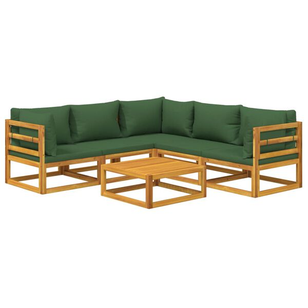 vidaXL 6-tlg. Garten-Lounge-Set mit Grünen Kissen Massivholz