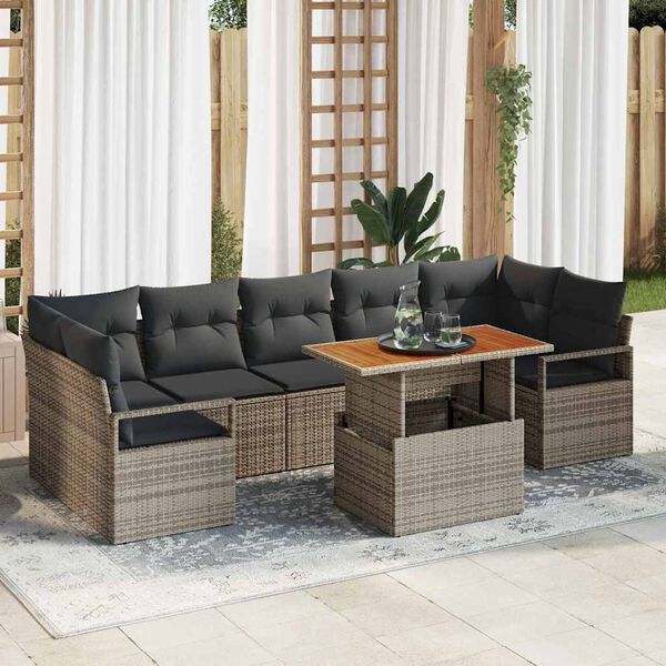 vidaXL Garten-Sofa-Set mit Speicher 8 pcs Grau Poly Rattan