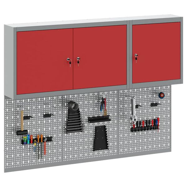 vidaXL Werkzeugschrank und Pegboard Set 5 pcs Rot 150 x 20 x 115 cm