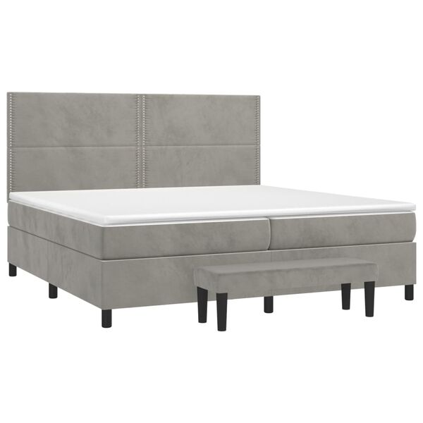 vidaXL Boxspringbett mit Matratze Hellgrau 200x200 cm Samt