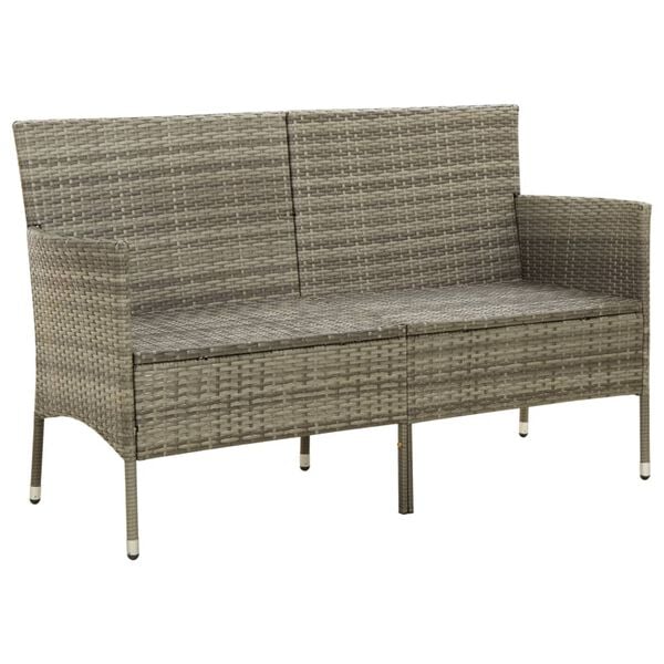 vidaXL Gartensofa 3-Sitzer mit Kissen Grau Poly Rattan