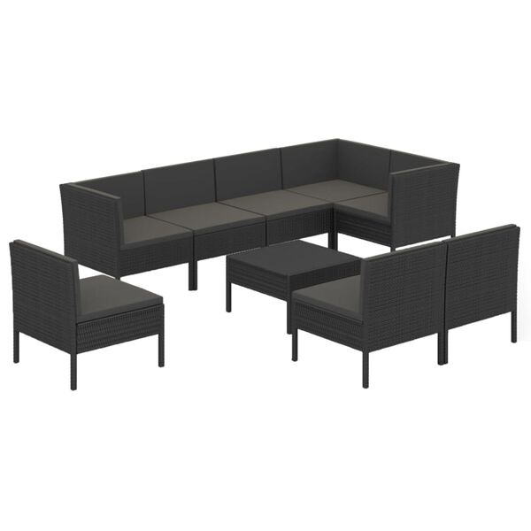 vidaXL 9-tlg. Garten-Lounge-Set mit Auflagen Poly Rattan Schwarz