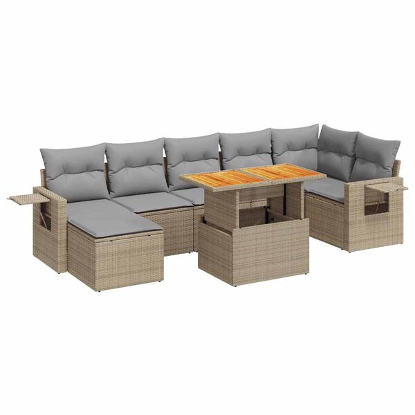 vidaXL 8-tlg. Garten-Sofagarnitur mit Kissen Beige Poly Rattan