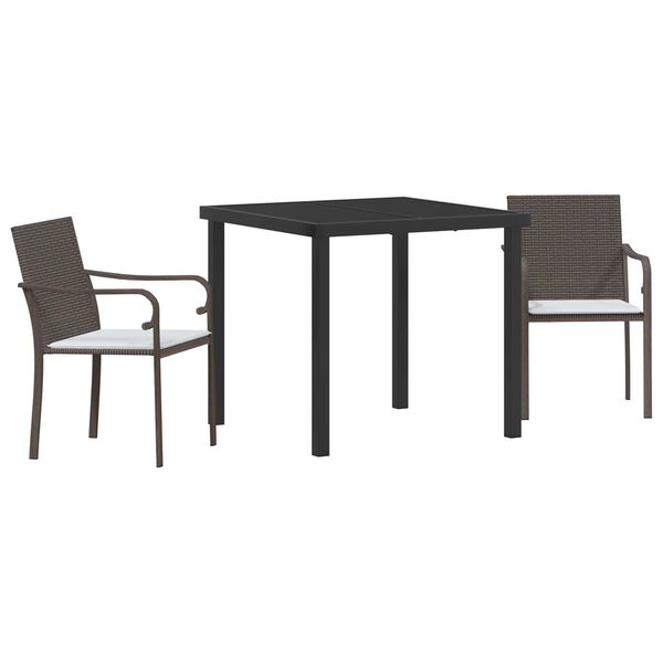 vidaXL Garten Essgruppe 3 pcs Braun und Schwarz PE-Rattan