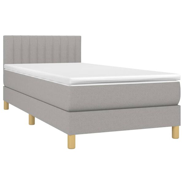 vidaXL Boxspringbett mit Matratze & LED Hellgrau 90x200 cm Stoff