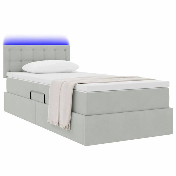 vidaXL Bett mit Stauraum und LED mit LED Hellgrau 90 x 190 cm Samt