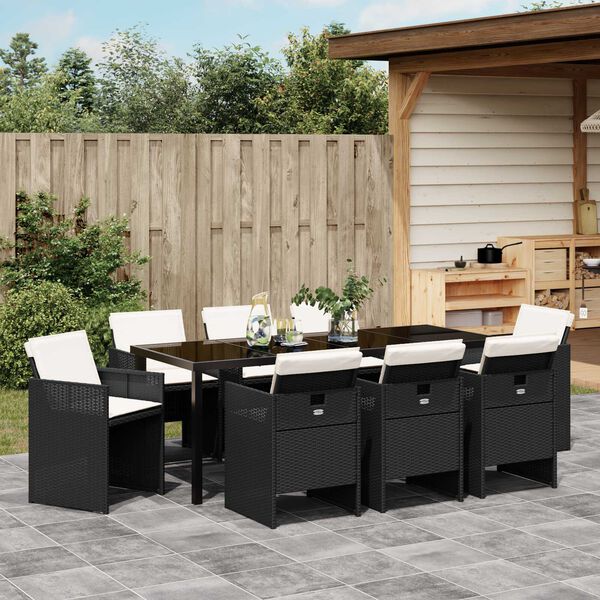 vidaXL Garten Essgruppe mit Kissen 9 pcs Schwarz Poly-Rattan