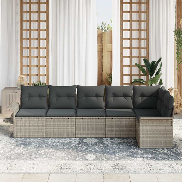vidaXL Gartensofa-set mit Speicher 6 pcs Hellgrau Poly-Rattan