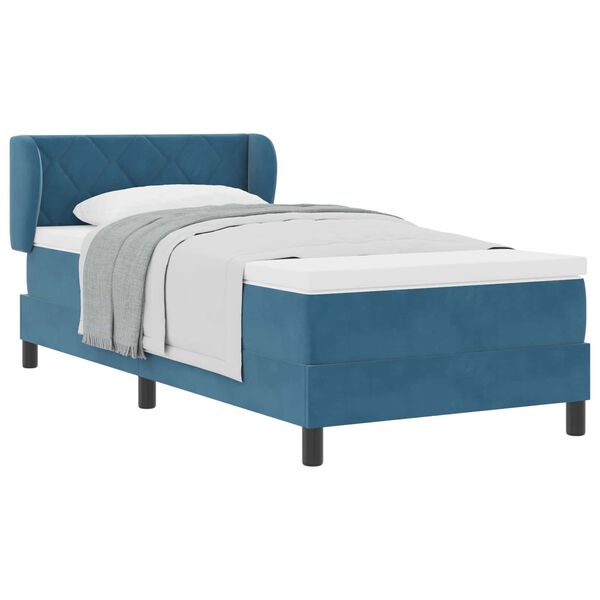 vidaXL Boxspringbett mit Matratze Dunkelblau 90 x 190 cm Samt