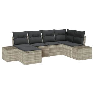 vidaXL Garten-Sofa-Set mit Kissen 6 pcs Hellgrau Poly-Rattan
