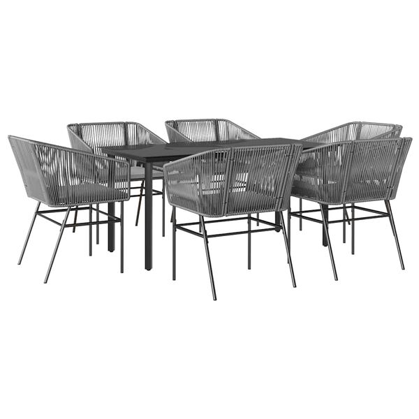 vidaXL 7-tlg. Garten-Essgruppe mit Kissen Grau Poly Rattan Glas