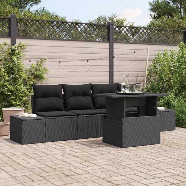 vidaXL Sofa Set mit Kissen 5 pcs Schwarz Poly-Rattan