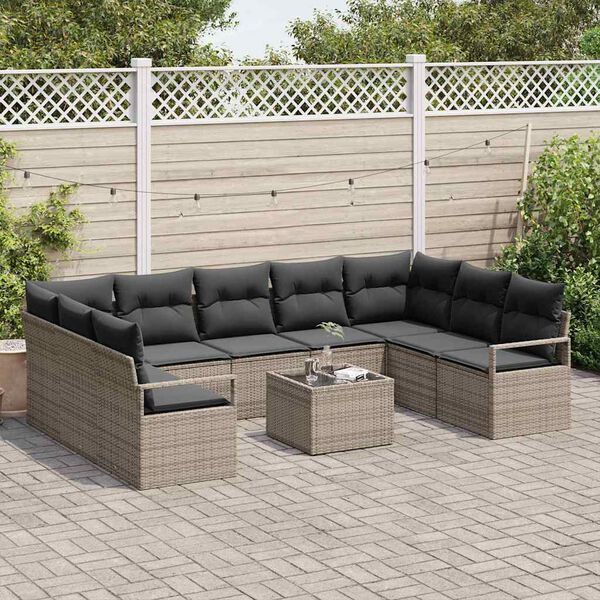vidaXL Sofa Set mit Kissen 10 pcs Grau Poly-Rattan