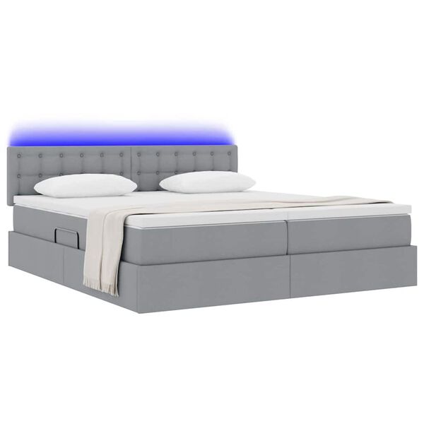 vidaXL Bett mit LED-Lichtleisten Hellgrau 200 x 200 cm Stoff