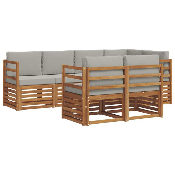 vidaXL Ecksofa Set 7 pcs Nat&uuml;rlich und Hellgrau Massivholz Akazie