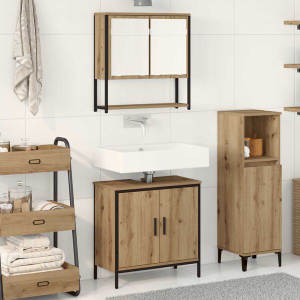 vidaXL Badezimmermöbel-Set mit Regal mit Tür 2 pcs Braun Holzwerkstoff