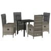 vidaXL Garten Essgruppe mit Kissen 5 pcs Grau Poly-Rattan