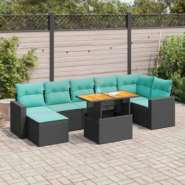 vidaXL 8-tlg. Garten-Sofagarnitur mit Kissen Schwarz Poly Rattan