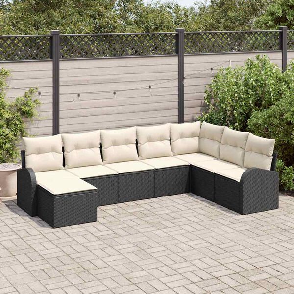 vidaXL Garten-Sofa-Set mit Kissen 8 pcs Schwarz und Weiß Poly Rattan