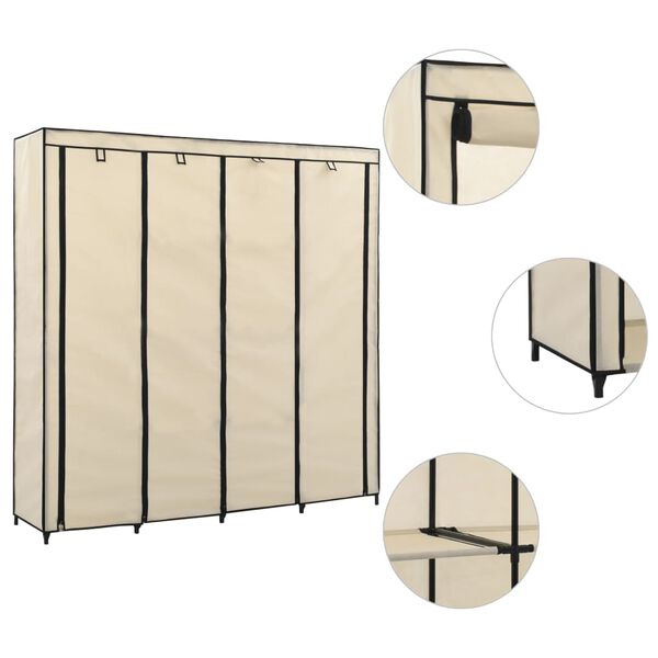 vidaXL Kleiderschrank mit 4 Fächern Creme 175 x 45 x 170 cm