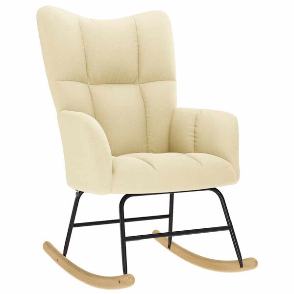 vidaXL Schaukelstuhl mit Fu&szlig;hocker Creme Stoff