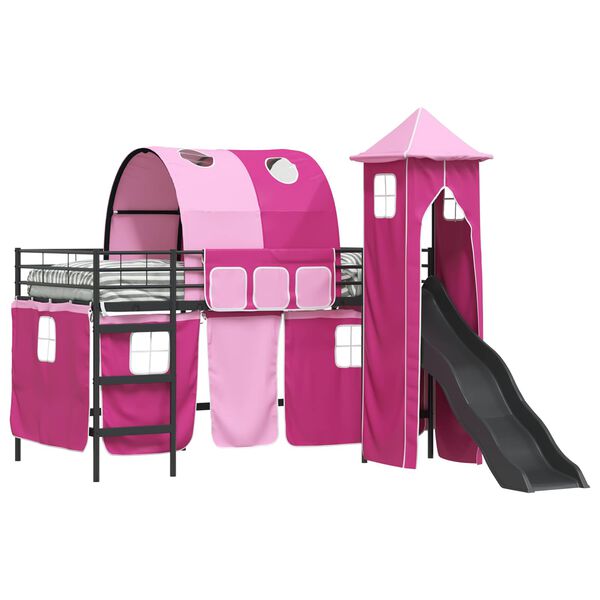 vidaXL Kinderloftbett Schwarz und Pink 99,5 x 200 cm Metall