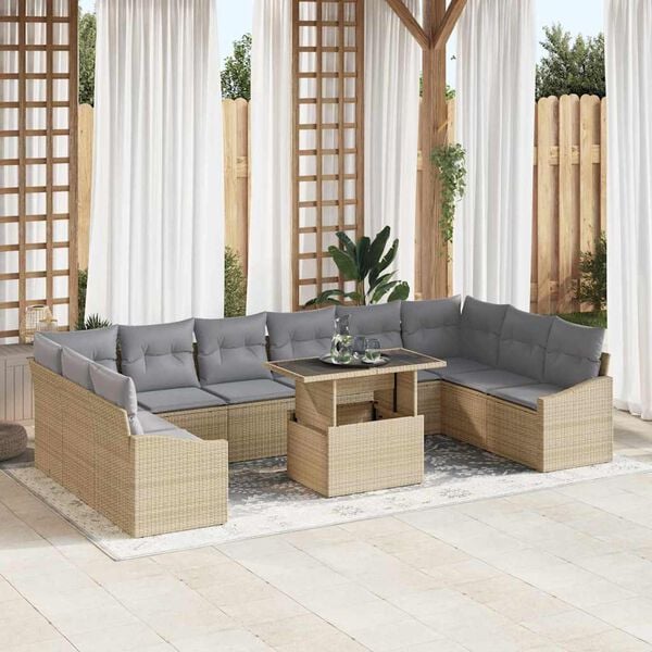 vidaXL Sofa Set mit Kissen 11 pcs Beige und Hellgrau Poly-Rattan