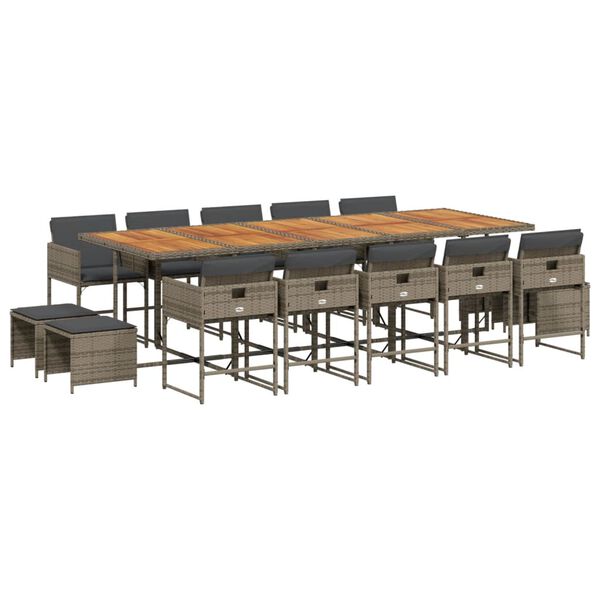 vidaXL 15-tlg. Garten-Essgruppe mit Kissen Grau Poly Rattan