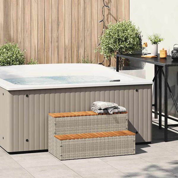 vidaXL Whirlpool-Stufen Hellgrau 100x50x50,5 cm Poly-Rattan und Akazie