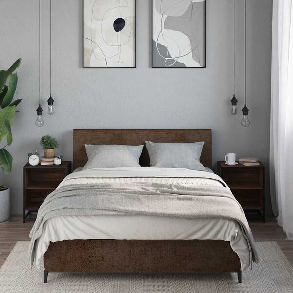 vidaXL Nachttische 2 Stk. Braun Eichen-Optik Holzwerkstoff Metall