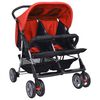 vidaXL Zwillingskinderwagen Stahl Rot und Schwarz
