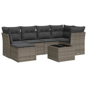 vidaXL 7-tlg. Garten-Sofagarnitur mit Kissen Grau Poly Rattan