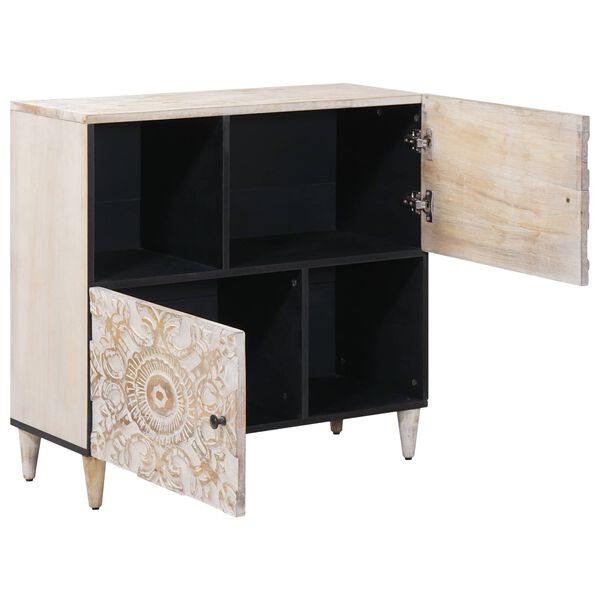 vidaXL Sideboard mit Speicher Wei&szlig; 80 x 33,5 x 75 cm Massivholz Mango