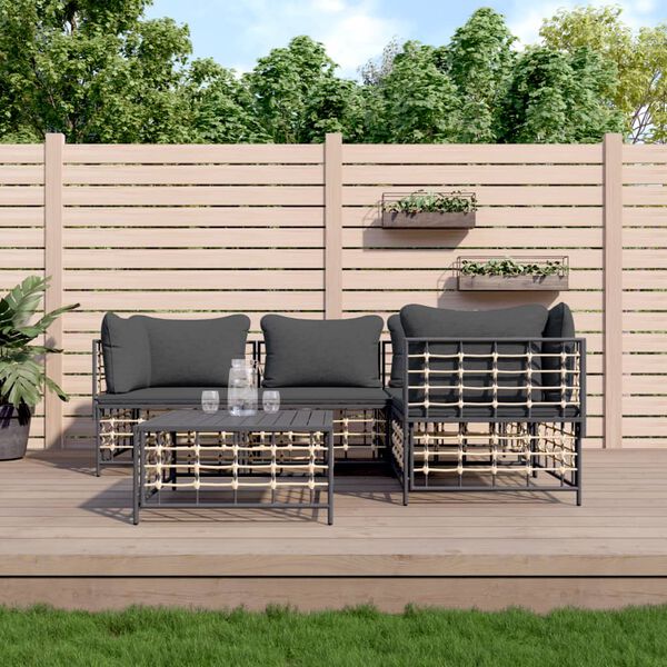 vidaXL 5-tlg. Garten-Lounge-Set mit Kissen Anthrazit Poly Rattan