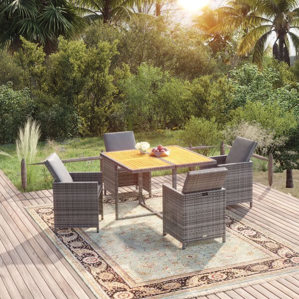 vidaXL 5-tlg. Garten-Essgruppe mit Kissen Poly Rattan Grau