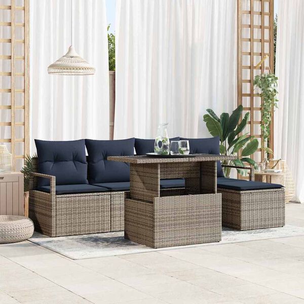 vidaXL Garten-Sofa-Set mit Kissen 6 pcs Grau und Marineblau